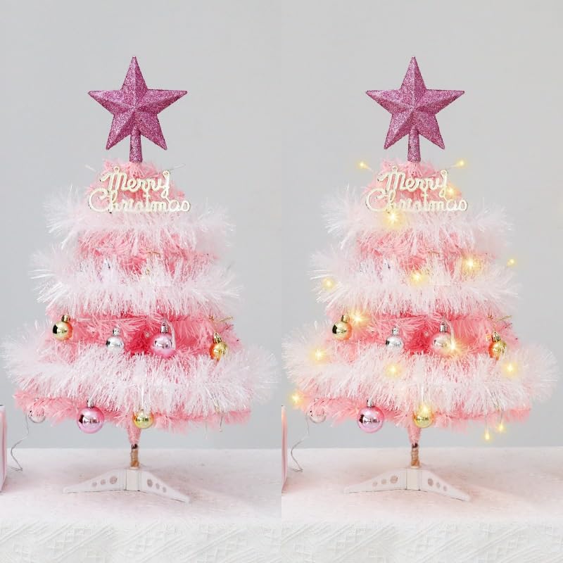 Piccolo albero di Natale rosa artificiale, piccolo albero di Natale da tavolo, decorazioni, forniture natalizie(No light,60cm)