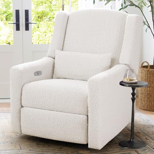 SENYUN Power Recliner Chair Swivel Glider, Large Rocker Recliner w/USB Charging Port, Boucle Upholstered Swivel Rocker Glider Recliner for Nursery,Bedroom,Living Room, 1PC, Cream
