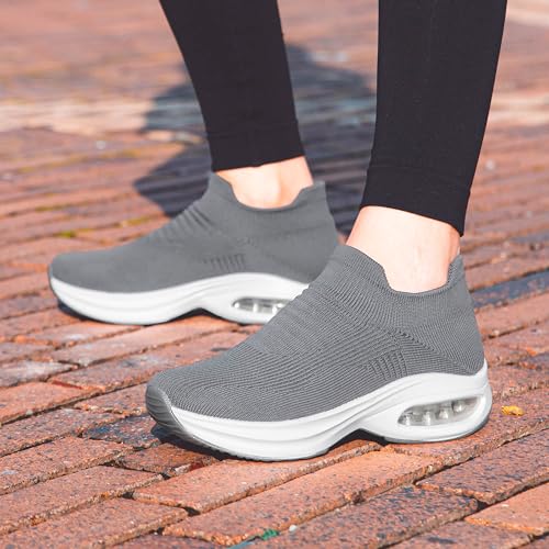 Image of DOUSSPRT Womens Walking Shoes Slip on Sock Air Cushion Sneakers | Non Slip Comfortable Fashion Casual Platform Breathable Tennis Lady Nurse Work Standing