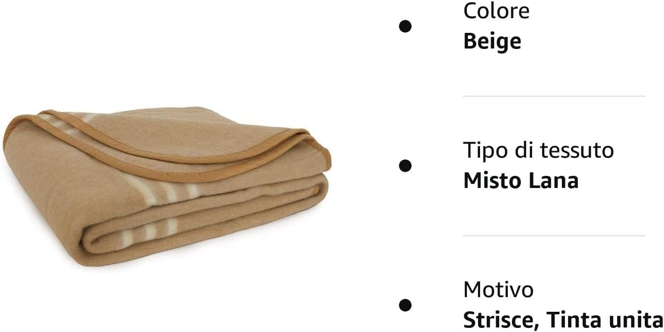 Coperta Misto Lana Bolzano 400 Gr/mq - Morbida, Calda, Per Letto E Divano, Colore Beige - Foto 10