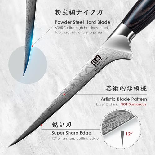 SHAN ZU Filleting Knife in Powder Steel, Japanese Kitchen Boning Knives 18cm Professional High Carbon Fish Fillet Knives, Ultra Sharp Fish Cooking Knives with Ergonomic Full Tang Pakkawood Handle - Image 4