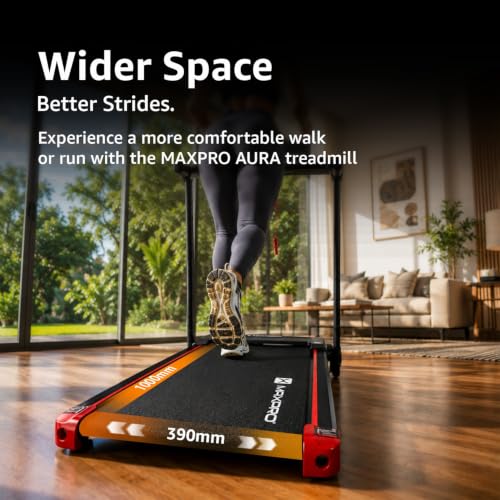 Image of MAXPRO Aura 4HP Peak BLDC Motor Treadmill for Home Use| 110kgs Max.User Weight | 12km /hr Speed | LED Display with Tablet Holder | Manual Incline Treadmill for Home Gym