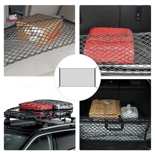 RUGLAMZHIP Gepäcknetz Auto Kofferraum Netz, 110 x 60 cm Kofferraumnetz, Elastisch Gepäcknetz Wohnmobil, Elastisches Gepäckfixierung Spannnetz Trennnetz mit 4 Haken für Meisten Fahrzeugtypen Cargo