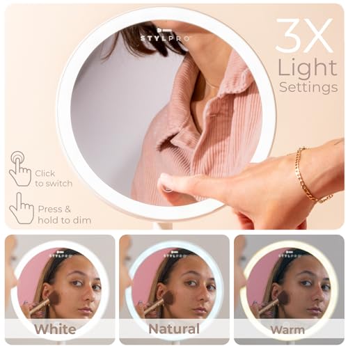 StylPro Melody Rechargeable Bluetooth Light-Up Mirror with Dimmable Lighting & Built-In Speaker - Image 4