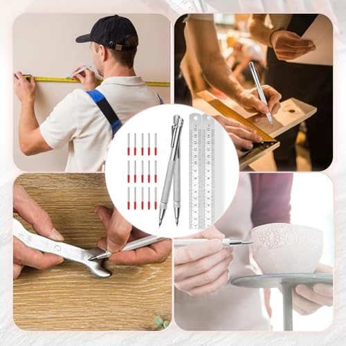 Weploda 2 Anreißwerkzeug Anreissnadel, Dauerhaft Anreißwerkzeug Reißnadel Für Metall, Anreißwerkzeug Mit 10 Ersatz Hat Markierspitzen, Mit Herrscher, Für Glas/Keramik/Gehärteter Stahl/Blech