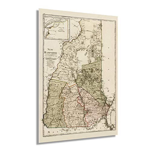 Historix Vintage 1796 State of New Hampshire Map Poster - 24x36 Inch Vintage Map of New Hampshire Wall Art - New Hampshire Vintage Poster - Map of NH Poster - New Hampshire Wall Decor (2 sizes)