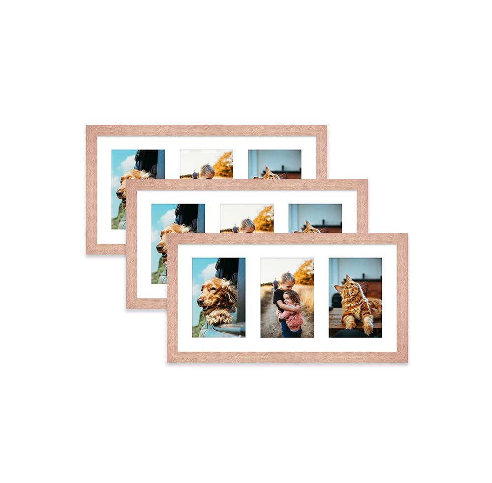 Bronze Multi Photo Frame - Holds 3 x 6x4 Pictures, Family Collage Picture Frame for Wall Display, 8x16 Panoramic Frame Size, Set of 3