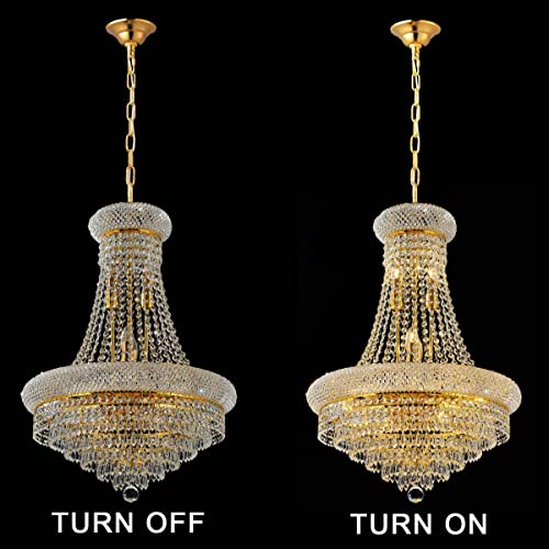Beirio 12-Lights Golden Finish Classic Empire Style K9 Drop Crystal Chandelier Ceiling Light Fixture For Living Room Foyer Dining Room Hallway Bedroom (22×29.5 Inch) New Packaging Easy To Install #TOP3