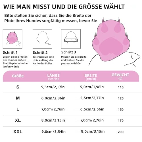Muecleao Hundeschuhe Pfotenschutz, 4 Stück Wasserdicht Anti-Rutsch Hundestiefel mit Rutschfester Sohle und reflektierendem Klettverschluss, Hunde Schuhe für kleine, Mittlere und Große Hunde (Rosa, S)