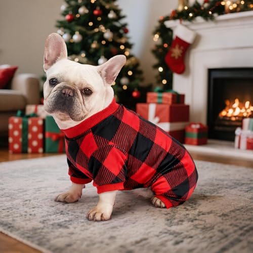 Pijama Navideño para Perro de Terciopelo Rojo a Cuadros miniatura 3