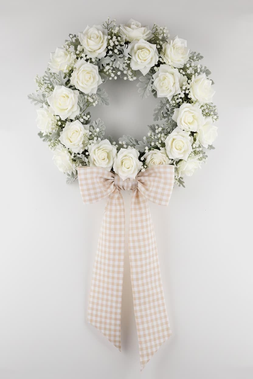 Wreath Sash for Front Door Decorations, 2 Pack Khaki White Checkered Plaid Bow Ribbon Bundle for Holiday Christmas Fall Wedding Farmhouse Rustic Home Decor Indoor Outdoor Accessories