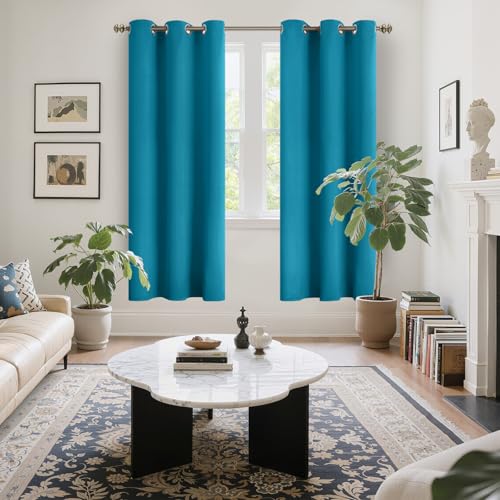 Image of YoungsTex Blackout Curtains 72 Inches Length for Bedroom - Thermal Insulated Drapes with Grommet Room Darkening Privacy for Living Room, 2 Panels, Teal Blue, 42 x 72 Inch