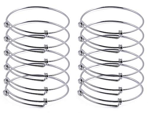 ZX Jewelry 12pcs Women's Expandable Blank Bangle Bracelet for Jewelry DIY Making Sliver-tone 2.6inch