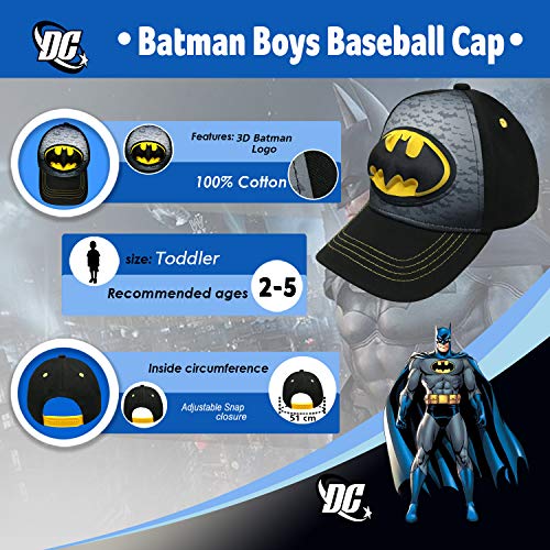 DC Comics Batman Toddler Boys Black 3D Baseball Cap, Age 2-53