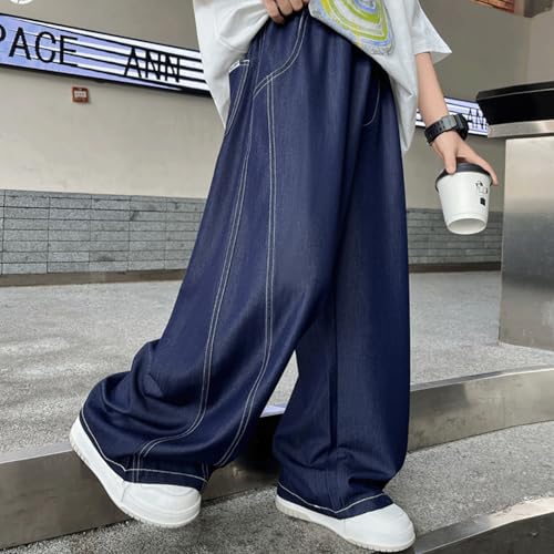 Baggy Jeans Kids Dark Blue Loose Fit Wide Leg Jeans Preppy Streetwear Baggy Pants Boys High Elastic Waist Denim Pants3