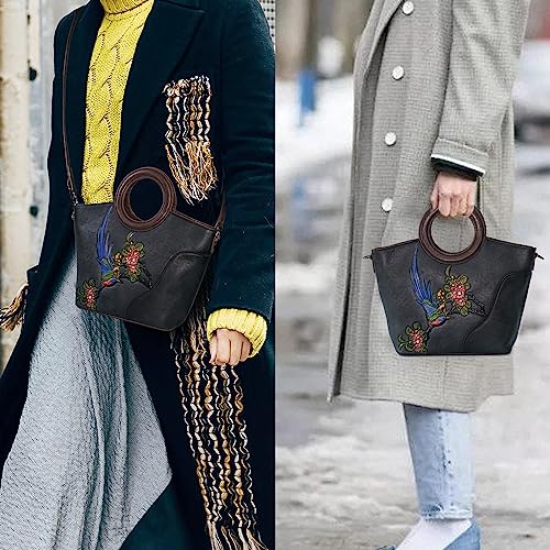 Image of Genuine Leather Satchel for Women Top Handle Bags Handmade Purse Vintage Embossed Leather Crossbody Handbags Hobo Bag
