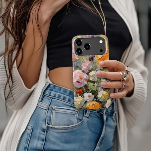 Image of Goodon for iPhone 17 Pro Case Cute - Wireless Charging Compatible - Dual-Layer Hard Shell + Silicone Cover - Protective Phone Case with Trendy Designs for Women - Oil Painting Flowers