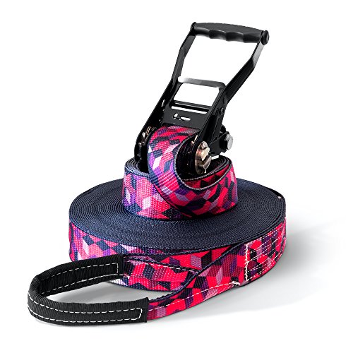 Secoroco Slackline Set – En 25m Longitud & 5 cm Ancho, Único patrón Cubes, Incluye Moderno Bolsa de Transporte