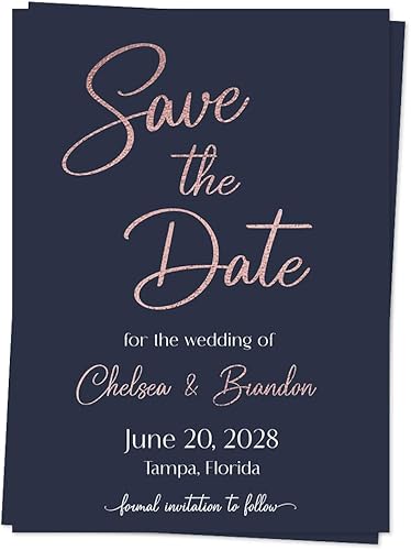 Tarjetas con texto en inglés Save the Date personalizadas e impresas con nombres y fecha del evento recordatorio de boda invitaciones sencillas