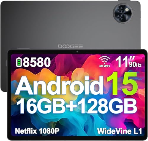 DOOGEE U11 Tablet Android 15 Ultimo, 11 Pollici IPS, 16GB+128GB/TF 2TB Octa-Core, 8580mAh Tablet PC, 13MP+5MP, Widevine L1 Tablet in Offerta, Dual Speakers, 90HZ/ OTG/WiFi 5G/ Face Unlock/ BT5.0 Nero