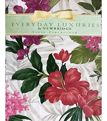 Newbridge Callisto Tropical Garden Floral Vinyl Flannel Backed Tablecloth - Exotic Summer Floral Indoor/Outdoor Barbecue, Patio, Picnic and Kitchen and Patio Tablecloth - 60” x 102” Oblong/Rectangle