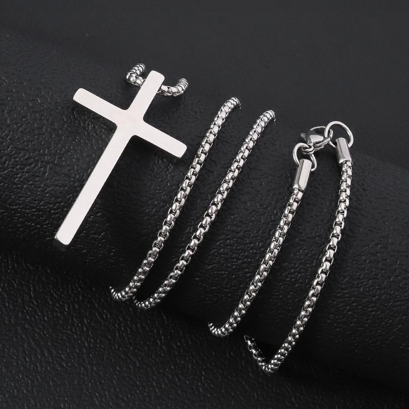 Cross Necklace, Stainless Steel Mens Cross Pendant Chain Necklace for Men Women Religious Jewelry Gifts4