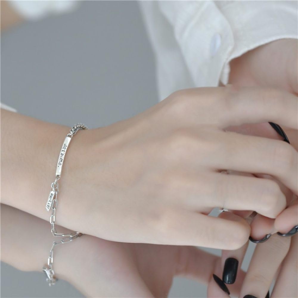 Armband Damen Silber,S925 Silber Armband Silberner Rechteckiger Anhänger Panzerkette Spleißendes Silberarmband Armreif Mit Verstellbarer Silberkette Glücksschmuck Für Frauen