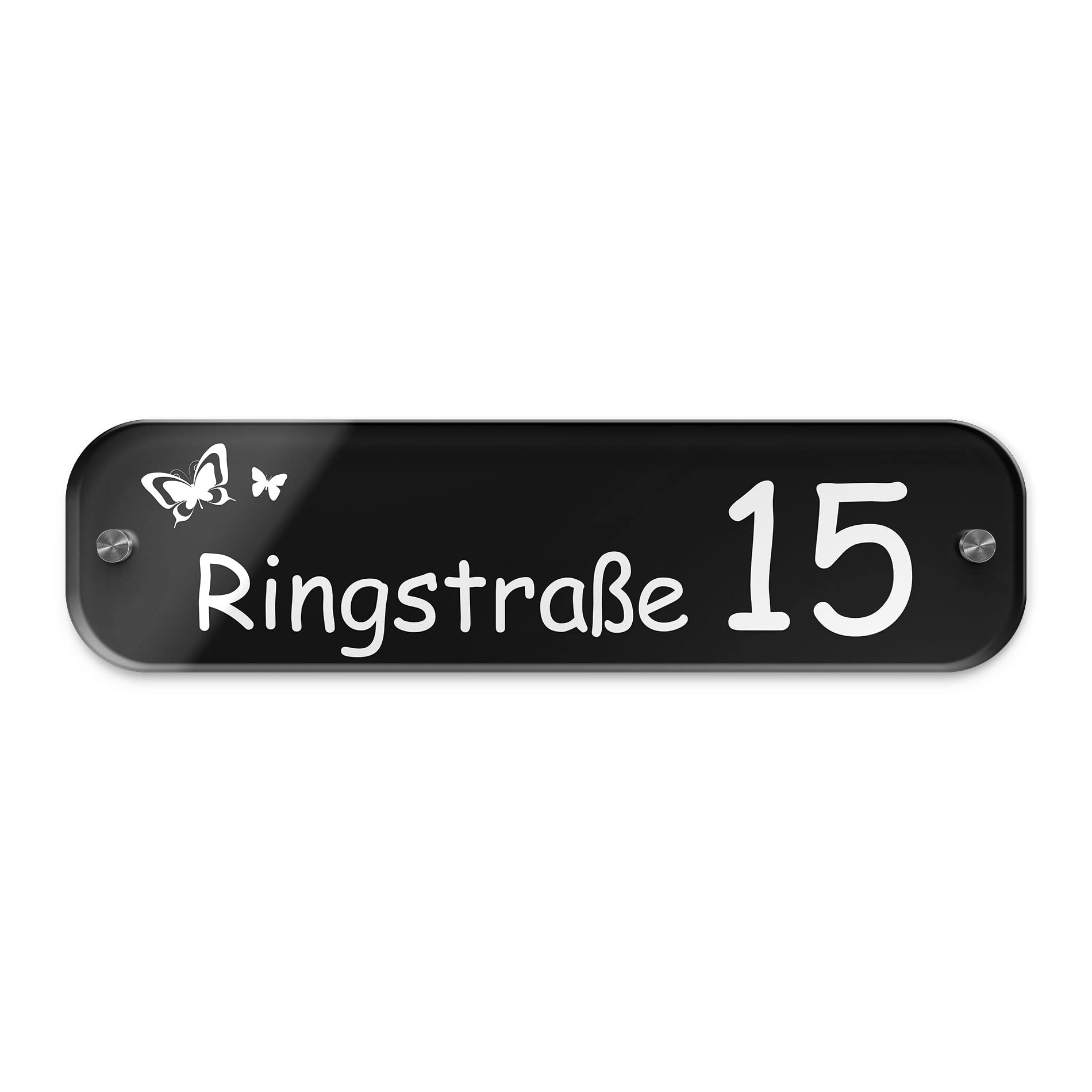Große Hausnummer Anthrazit 7016 o. Schwarz mit Namen & Straße | Hausnummernschild - Straßenschild mit Wunschtext für draußen | Hausnummer Schild mit Gravur in länglicher Form - Größe: 38x10 cm