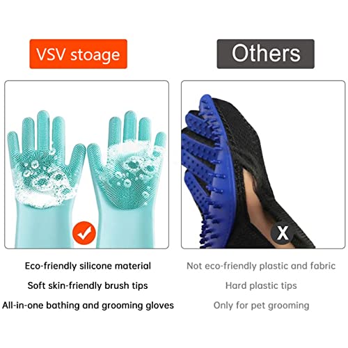 VSV stoage Pet Grooming Gloves for Bathing & Hair Removal, Dogs & Cats Bath Shampoo Brush, Durable Silicone Scrubber Massage Glove for Horse Shower, Soft Spiky Scrubber Waterproof 2 Pack (Green) - Image 5
