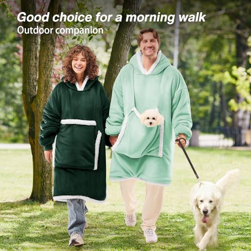 JOYWOO Green Wearable Blanket Hoodie,Oversized Cat Lovers Sweatshirt Blanket for Adult, Birthday Gifts for Women Mom grandma,Cozy Hooded Blanket with Giant Pocket Winter Gifts,Dark Green Standard