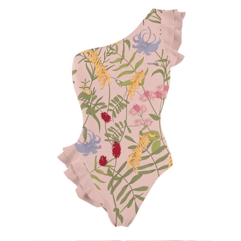 Trajes de baño para niñas estilo tuit con volantes rosa y flores 6
