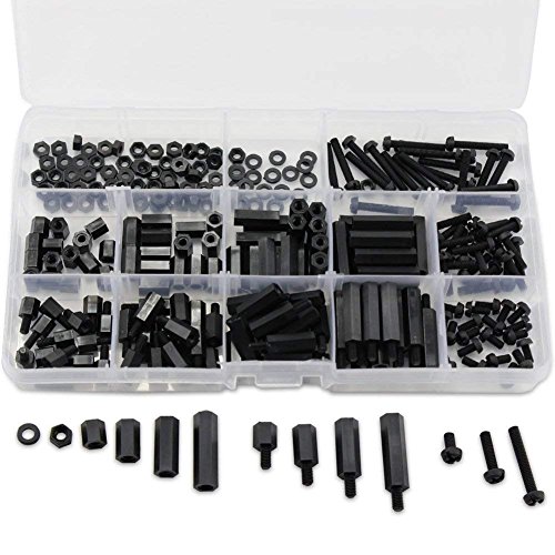 260 pièces, assortiment d’écrou vis entretoise, nylon noir, M3, mâle femelle, avec boîte en plastique