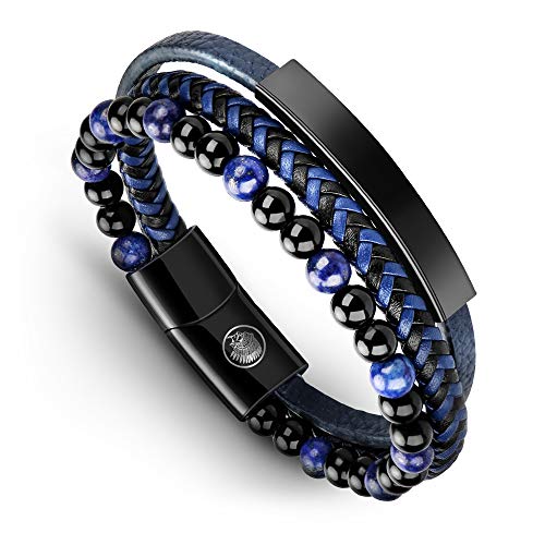 Casisto.J Pulsera Cuero Hombre   Pulsera Trenzada Hecha a Mano clásica en Negro y marrón con Cierre magnético Grabado Joyas Gratis en Caja