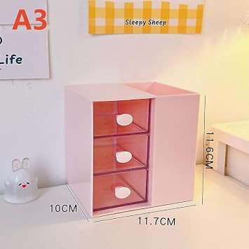 Masa st  Kalemlik Organizer 7 B lmeli Kawaii Kapakl  Mini  ekmeceli Kalemlik - Pembe