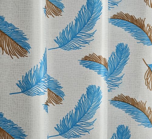 Image of Yarnis Feather Printed Light-Filtering Curtains 9 Feet Long for Long Door Living Room, Aqua Blue, Parda, 1 Piece
