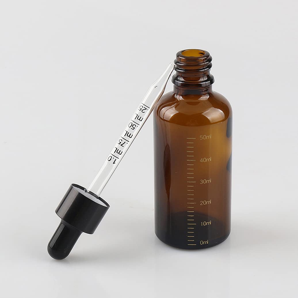 12 Pieza, Vacío 50ml Marrón Ámbar Botellas de Botellas de Cuentagotas Cristal, con Gotero Graduado y pipeta, para Aceite Esencial, Masaje,Fragancia, Aromaterapia, Laboratorio