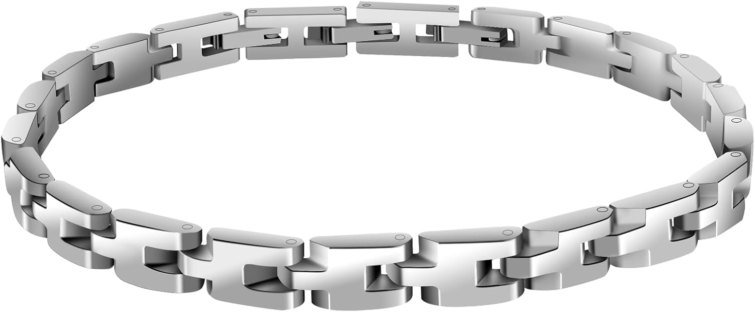 Mens Bracelet Stainless Steel, Classic Square Link bracelets for men, Fashion and Charm Jewelry Bracelet, Adjustable Fold Over Clasp Link Bracelets for Men Husband Father Boyfriend