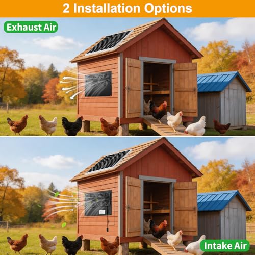 25W Metal Frame Solar Powered Fan with Battery, IP65 Waterproof Solar Exhaust/Intake Fan for Chicken Coop, Greenhouse, Dog House and Shed, Low Noise (16.4FT Cord) — view 2