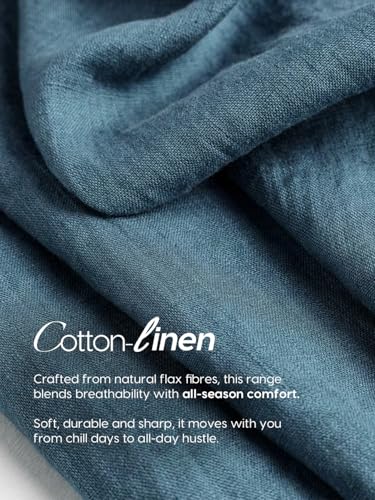 Image of Bewakoof Mens Solid Regular Fit Full Sleeve Collar Cotton Linen Blend Shirt
