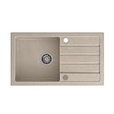QUADRON Lavello da Cucina in Granito a vasca singola, dimensioni 77 x 44 x 17,5, colore: beige, JERRY 111 Lavello a vasca singola, Lavello in Granito, con sifone e scarico manuale