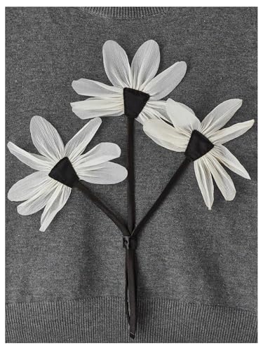 Image of Verdusa Women's 3D Floral Knit Tops Sleeveless Round Neck Sweater Vest Grey Large