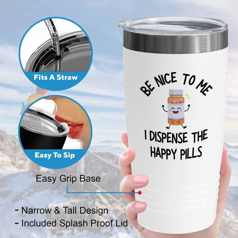 Pharmacist White Edition Viking Tumbler 20oz - Be Nice To Me B - Nurse Doctor Chemist Pharmacy Technician Patient Practicioner Laboratory Research Technologist