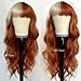 QD-Tizer Blonde and Copper Split Synthetic Hair Wig with Bangs Two Tone Hair Color Copper hair blonde highlights Long Wavy Curly Synthetic Wigs for Women Cosplay Party Wig Halloween Wigs