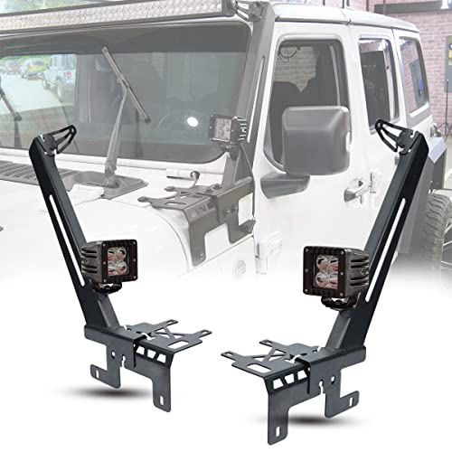 50 - 52 inch A-Pillar LED Light Bar Windshield Mount Brackets for Jeep 2018-2026 Wrangler JL JLU Umlimited 2019-2026 Gladiator JT Hawkley Light Bar Mounting Bracket with 2X 4 inch LED Spot Light