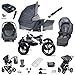 Friedrich Hugo Hamburg | 4 in 1 Kombi Kinderwagen + ISOFIX | Hartgummireifen | Farbe: Grey & Grey Linen