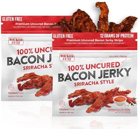 Wicked Cutz Sriracha Bacon Jerky, 12g Protein, 2 Bags