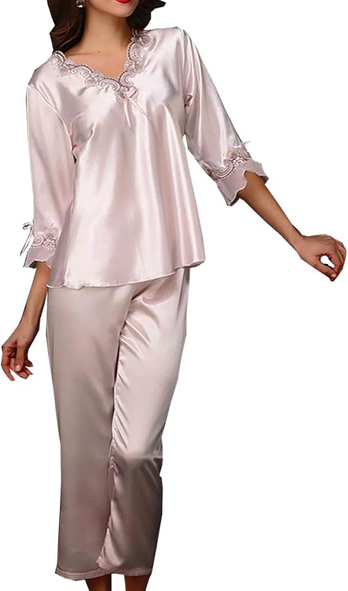 Women's long sleeve satin pajamas Clearance