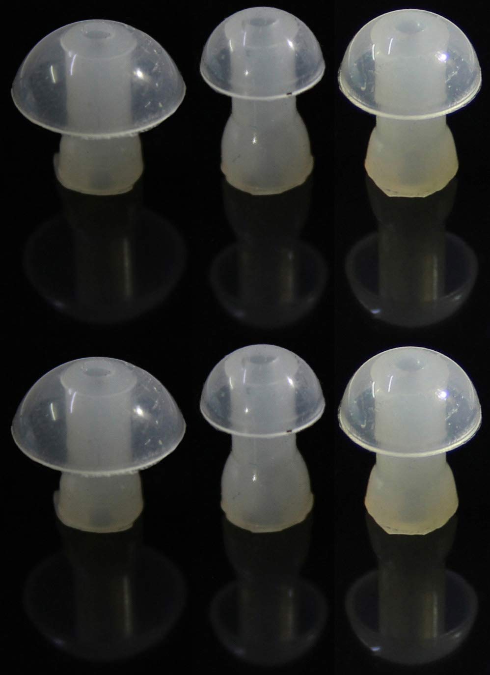 FCS Silicone Earplug Domes Ear Tips Replacement with Tube and Elbow Connectors for Bte and Pocket Hearing Aid Instruments -2 Pieces Each Size, Transparent