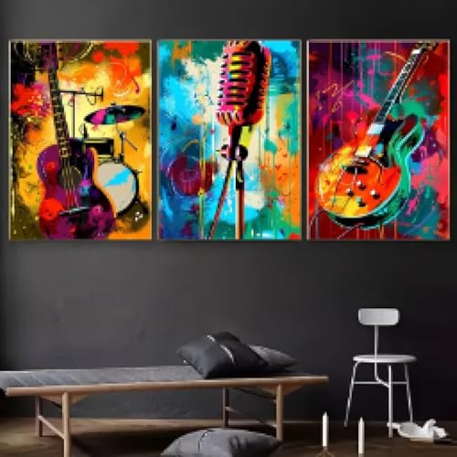 Toile guitare et batterie pour salon moderne et melomane