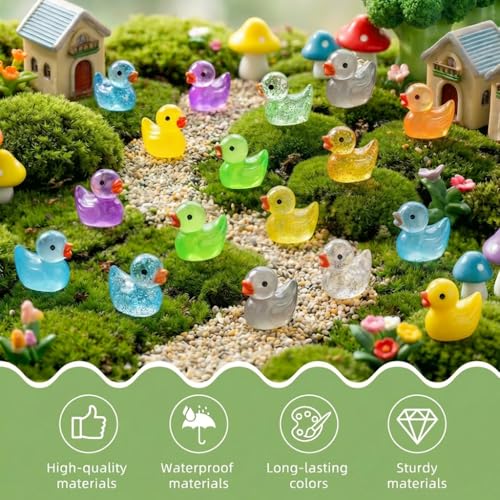 Image of FEXIA 100pcs Mini Ducks Glitter Resin Tiny Ducks Animals Figures to Hide Glow in the Dark Duck Figures for Dollhouse Aquarium Fairy Garden Decor